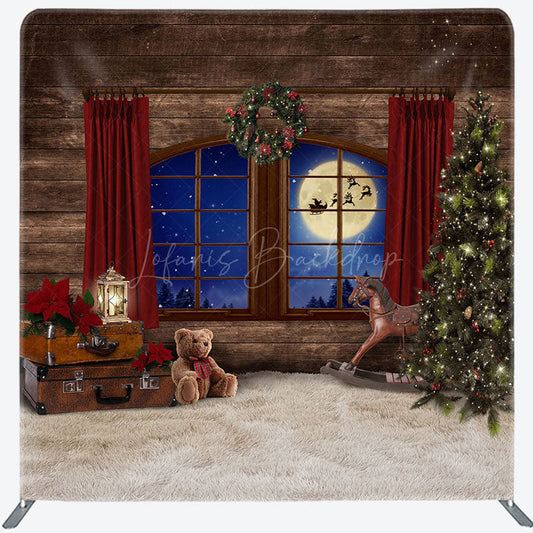 Lofaris Red Curtain Wood Window Double-Sided Square Backdrop