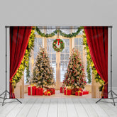 Lofaris Red Curtains Garland Christmas Tree Photo Backdrop