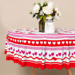 Lofaris Red Doodle Heart Wing Round Tablecloth Cute Sketch Love Pattern Table Cover for Valentine