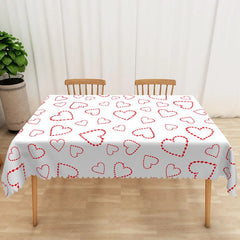 Lofaris Red Dotted Heart Rectangle Tablecloth Minimalist Love Shape Table Cover Simple Valentine Day Home Decor