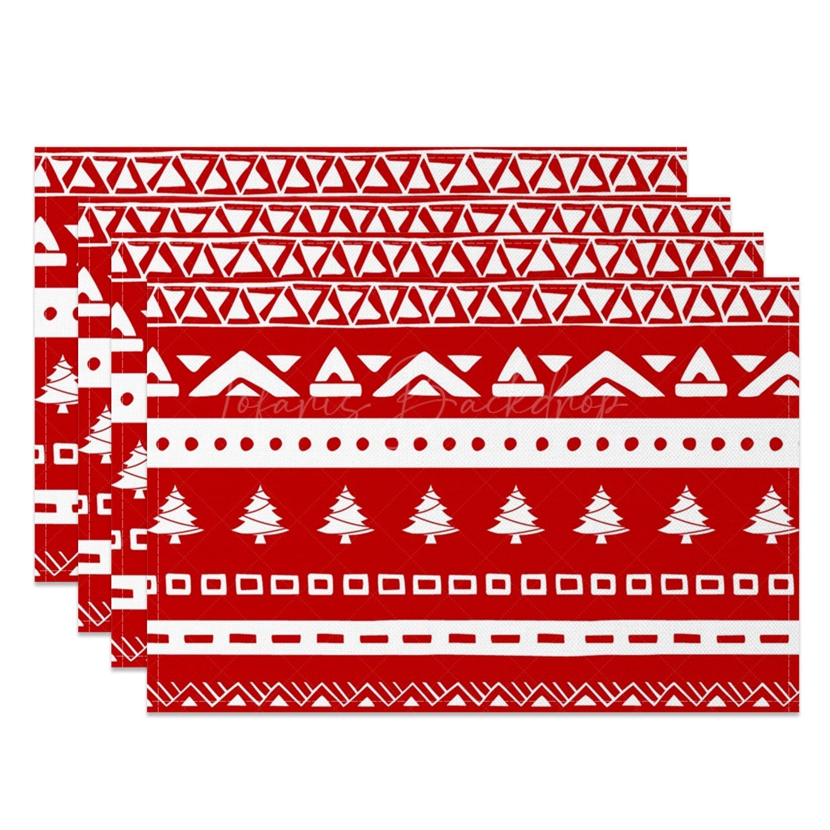 Lofaris Red Fair Isle Pattern Christmas Set Of 4 Placemats