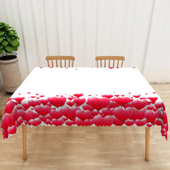 Lofaris Red Falling Heart Petals Rectangle Tablecloth Romantic Valentine Border Table Cover Anniversary Dinner Home Decor