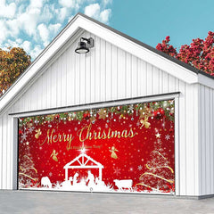 Lofaris Red Festive Christmas Nativity Garage Door Banner