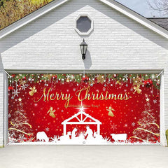 Lofaris Red Festive Christmas Nativity Garage Door Banner