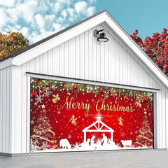 Lofaris Red Festive Christmas Nativity Garage Door Banner