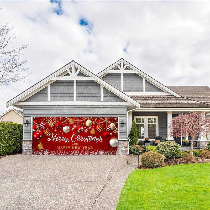 Lofaris Red Festive Christmas New Year Garage Door Banner