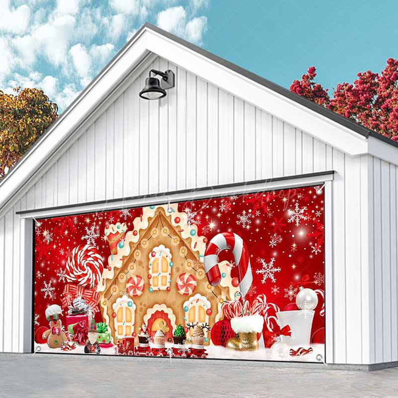 Lofaris Red Festive Gingerbread House Garage Door Banner
