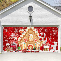 Lofaris Red Festive Gingerbread House Garage Door Banner