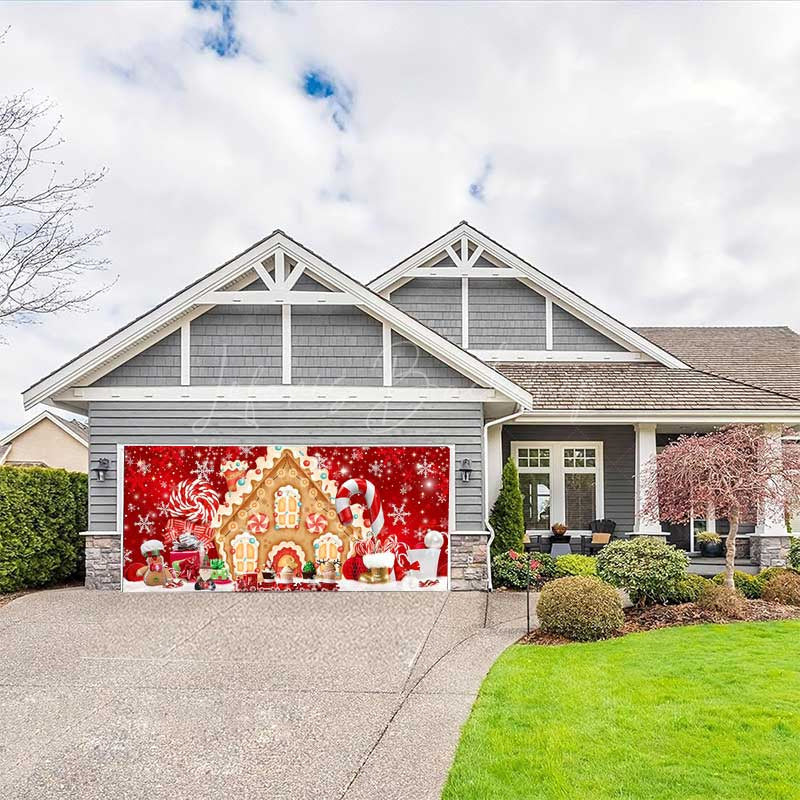 Lofaris Red Festive Gingerbread House Garage Door Banner