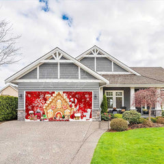 Lofaris Red Festive Gingerbread House Garage Door Banner