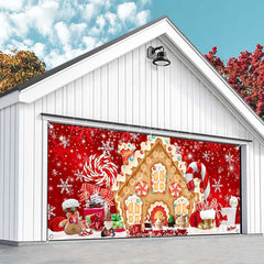 Lofaris Red Festive Gingerbread House Garage Door Banner