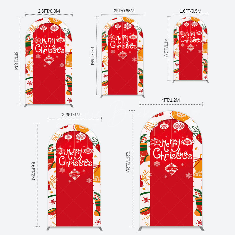 Lofaris Red Festive Print Merry Christmas Arch Backdrop