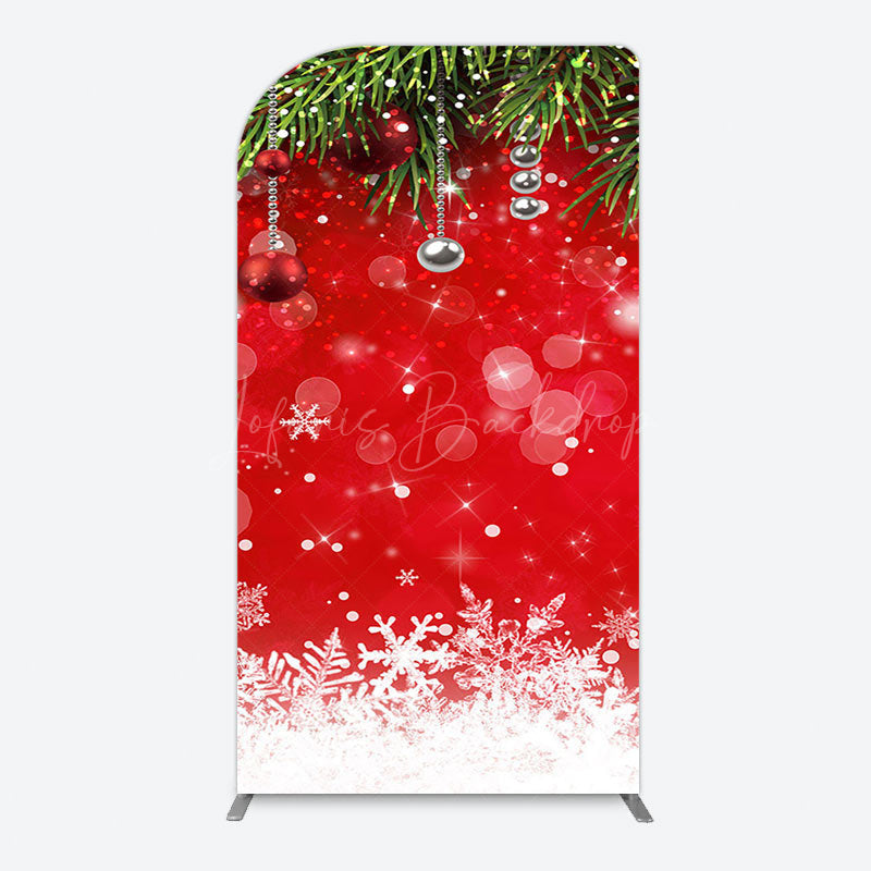 Lofaris Red Festive Snowy Bokeh Leaf Christmas Arch Backdrop