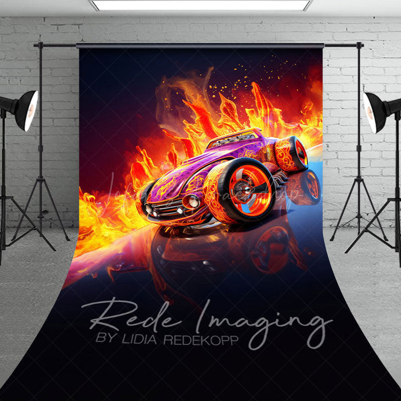 Lofaris Red Fiery Hot Wheels Sports Sweep Photo Backdrop