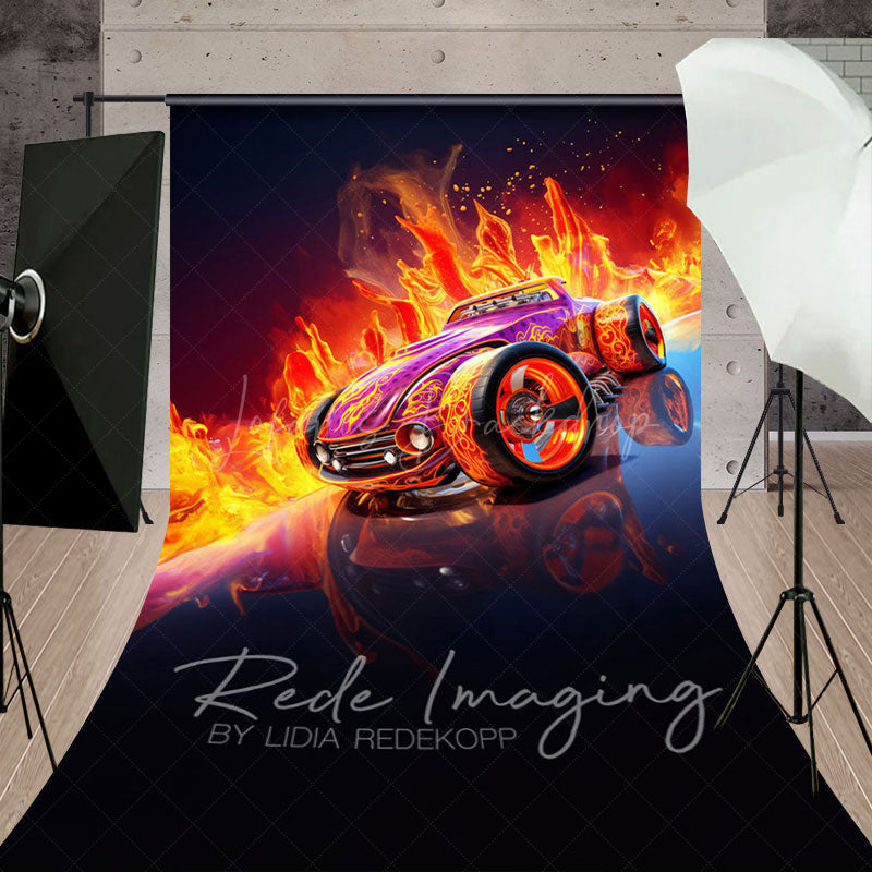 Lofaris Red Fiery Hot Wheels Sports Sweep Photo Backdrop