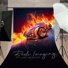 Lofaris Red Fiery Hot Wheels Sports Sweep Photo Backdrop