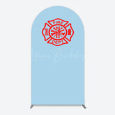 Lofaris Red Fire Department Logo Light Blue Arch Backdrop