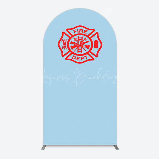 Lofaris Red Fire Department Logo Light Blue Arch Backdrop