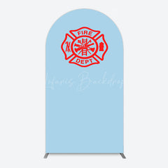 Lofaris Red Fire Department Logo Light Blue Arch Backdrop