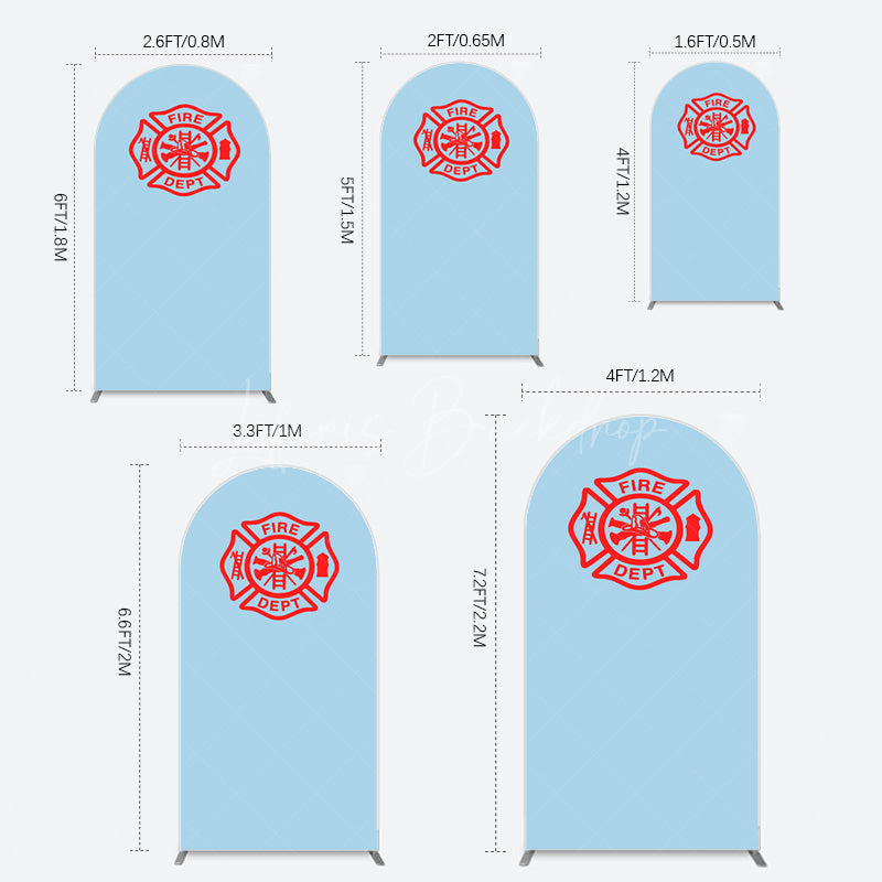 Lofaris Red Fire Department Logo Light Blue Arch Backdrop