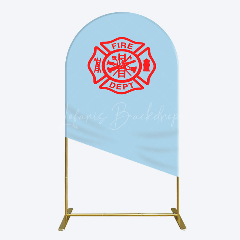 Lofaris Red Fire Department Logo Light Blue Arch Backdrop