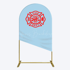 Lofaris Red Fire Department Logo Light Blue Arch Backdrop