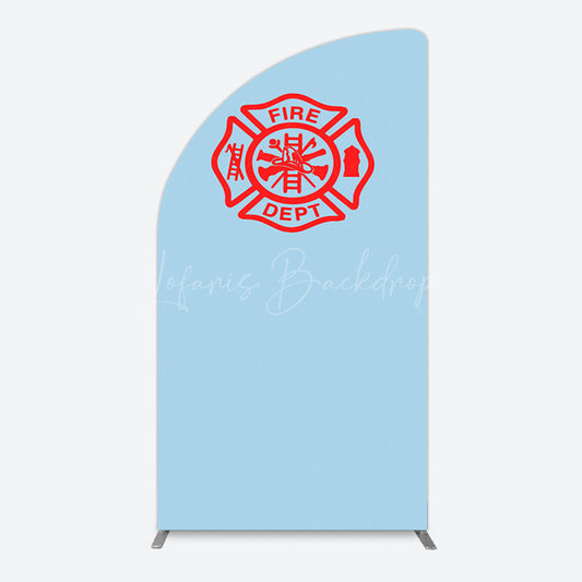 Lofaris Red Fire Department Logo Light Blue Half Moon Arch Backdrop