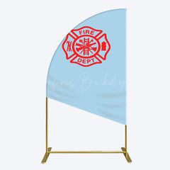 Lofaris Red Fire Department Logo Light Blue Half Moon Arch Backdrop
