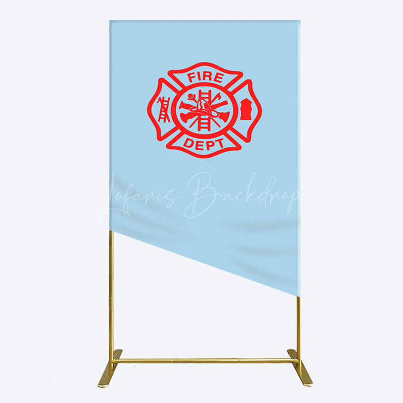 Lofaris Red Fire Department Logo Light Blue Rectangle Backdrop
