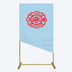 Lofaris Red Fire Department Logo Light Blue Rectangle Backdrop