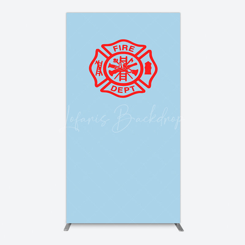 Lofaris Red Fire Department Logo Light Blue Rectangle Backdrop