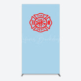 Lofaris Red Fire Department Logo Light Blue Rectangle Backdrop
