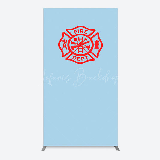Lofaris Red Fire Department Logo Light Blue Rectangle Backdrop