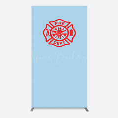 Lofaris Red Fire Department Logo Light Blue Rectangle Backdrop