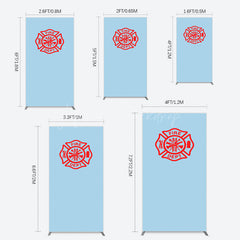 Lofaris Red Fire Department Logo Light Blue Rectangle Backdrop