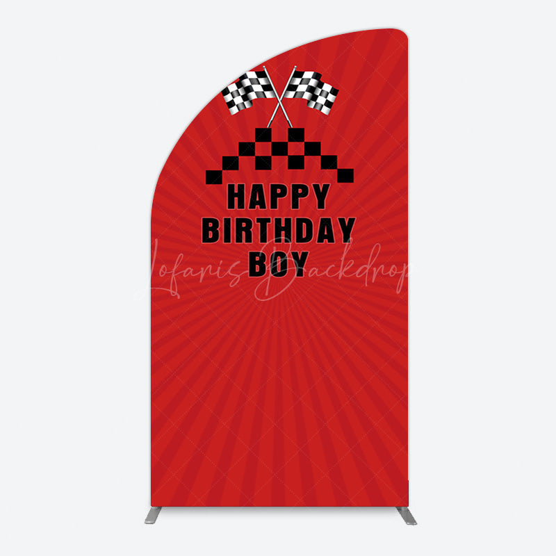 Lofaris Red Flag Racing Happy Birthday Boy Arch Backdrop