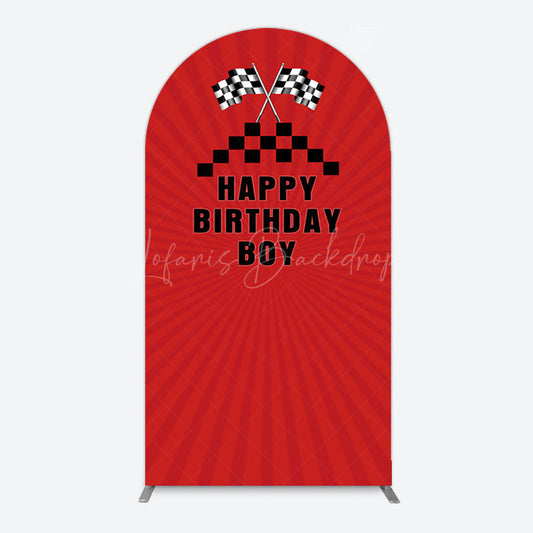 Lofaris Red Flag Racing Happy Birthday Boy Arch Backdrop