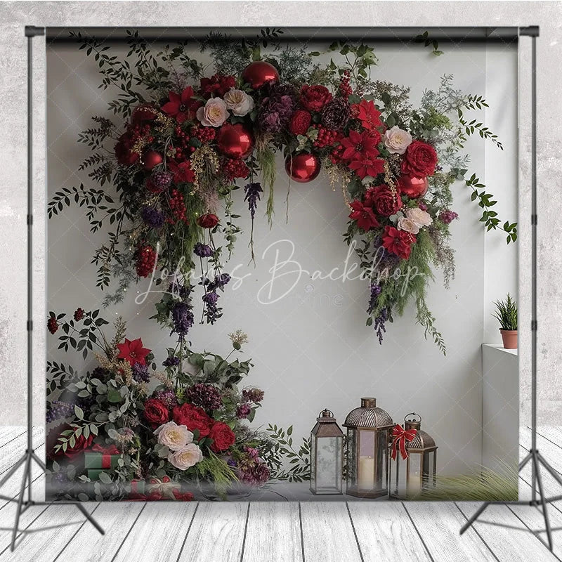Lofaris Red Floral Valentine Backdrop Elegant Flower Arch Lantern Photography Background Romantic Wedding Anniversary Decoration
