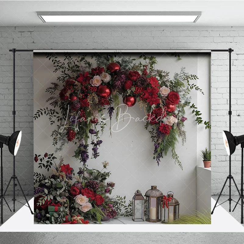Lofaris Red Floral Valentine Backdrop Elegant Flower Arch Lantern Photography Background Romantic Wedding Anniversary Decoration