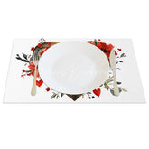 Lofaris Red Floral Wooden Heart Set of 4 Placemats Rustic Love Valentine Decoration Farmhouse Bloom Table Mat