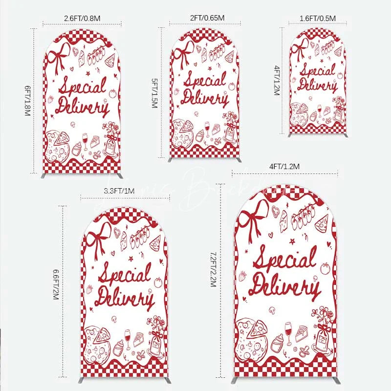 Lofaris Red Gingham Special Delivery Arch Backdrop Pizza Baby Bottle and Cake Slice for Shower Party