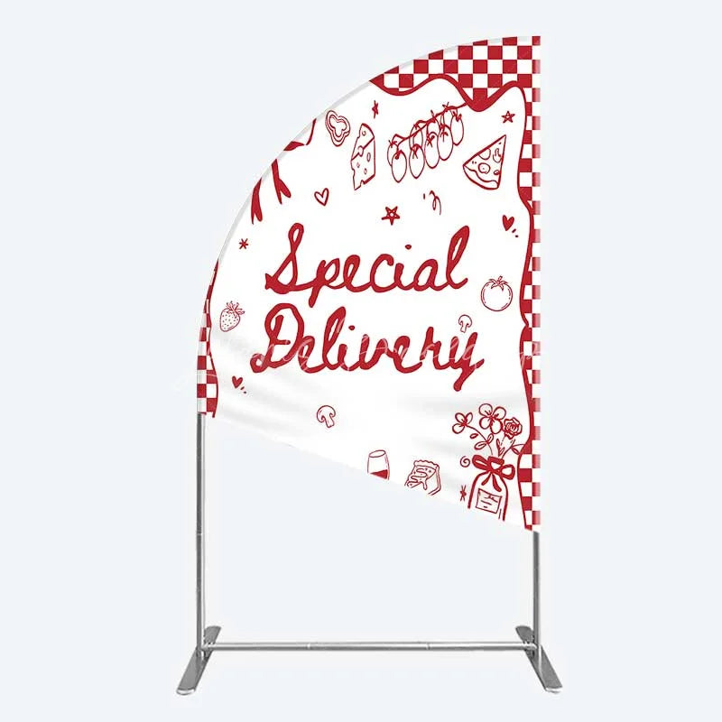 Lofaris Red Gingham Special Delivery Half Moon Arch Backdrop Pizza Baby Bottle and Cake Slice for Shower Party