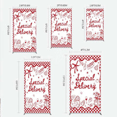 Lofaris Red Gingham Special Delivery Rectangle Backdrop Pizza Baby Bottle and Cake Slice for Shower Party