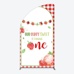 Lofaris Red Gingham Strawberry Berry Sweet is Turning One Half Moon Arch Backdrop Kit First Birthday Party Decor
