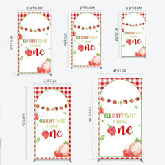 Lofaris Red Gingham Strawberry Berry Sweet is Turning One Rectangle Backdrop Kit First Birthday Party Decor