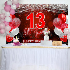 Lofaris Red Glitter Balloon 13 Official Teenagers Backdrop