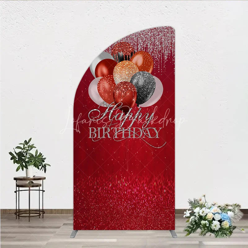 Lofaris Red Glitter Happy Birthday Balloons Half Moon Arch Backdrop Elegant Celebration Party Decor for Photography.
