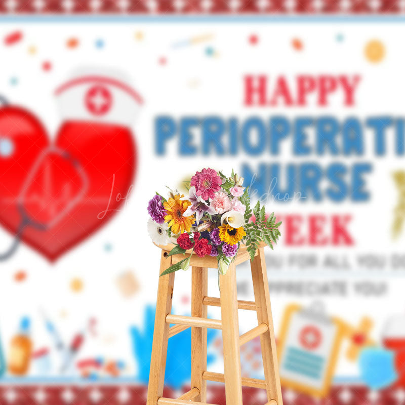 Lofaris Red Glitter Happy Perioperative Nurse Week Backdrop