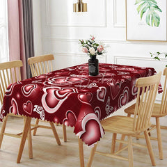 Lofaris Red Glowing Heart Butterfly Rectangle Tablecloth Neon Light Love Pattern Romantic Valentine Kitchen Decor