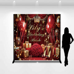 Lofaris Red Gold Balloons Royal Custom Name Birthday Backdrop